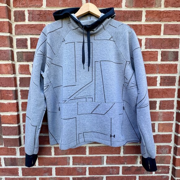 Under Armour Spacer Burnout Hoodie XL Gray Print Loose Fit Pockets Thumbholes - Picture 1 of 9